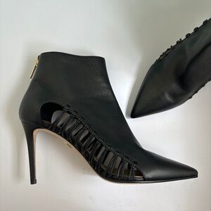 Tamara Mellon Leather Cutout Accent Black Ankle Booties
